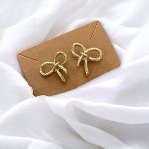 Golden Studded Bow Earrings Knotted Elegant Office Lovecore
